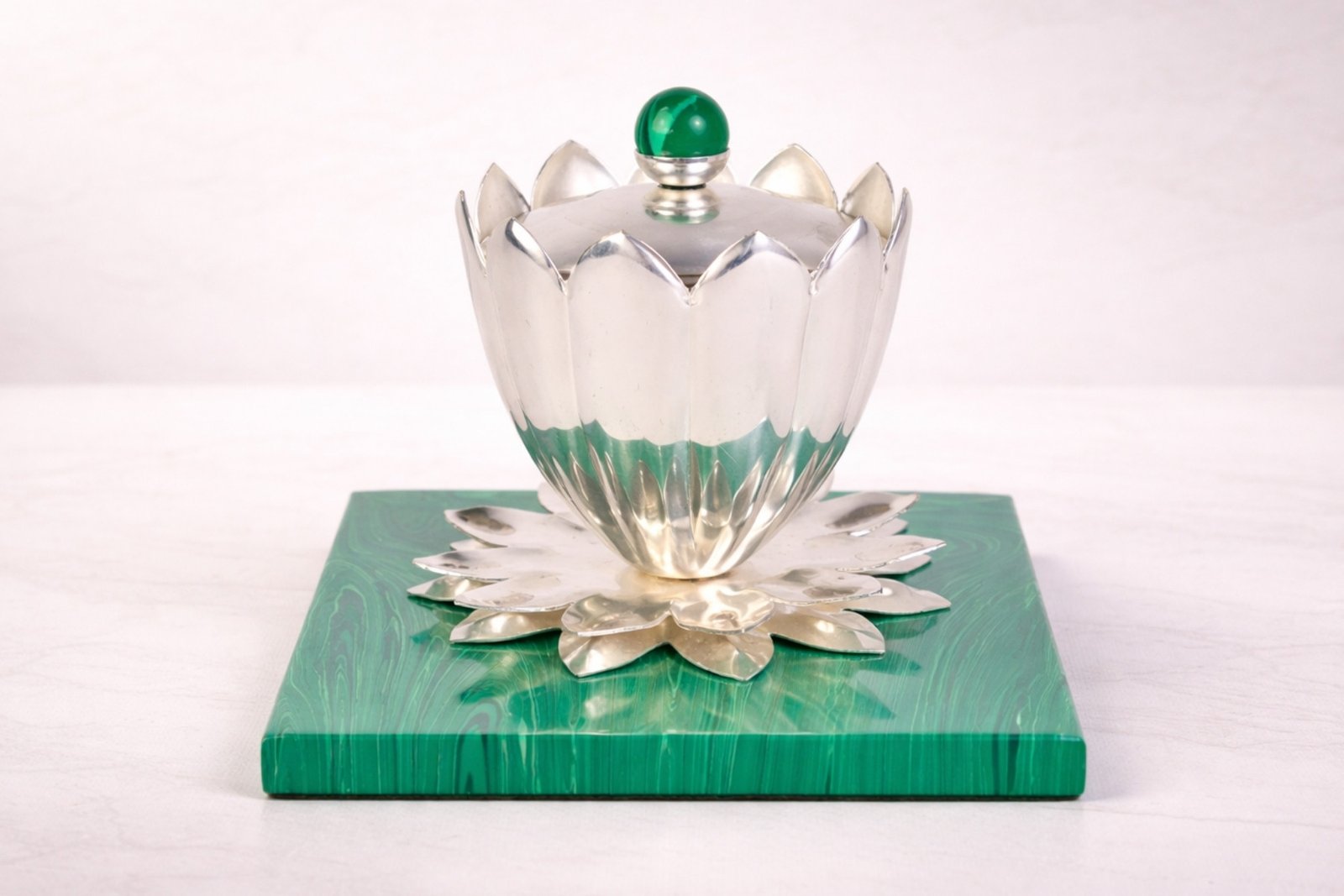 Karigary - SILVER-PLATED MALACHITE JAR FOR GIFTING & HOME DECOR